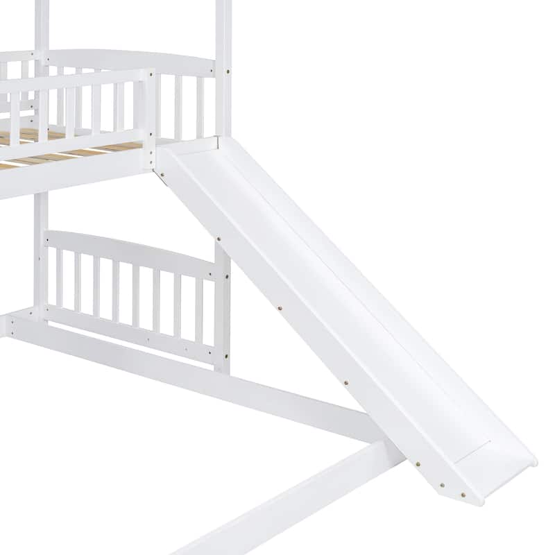 Twin over Twin Size Pine Wood Bunk Bed with Two Drawers and Slide for Kids