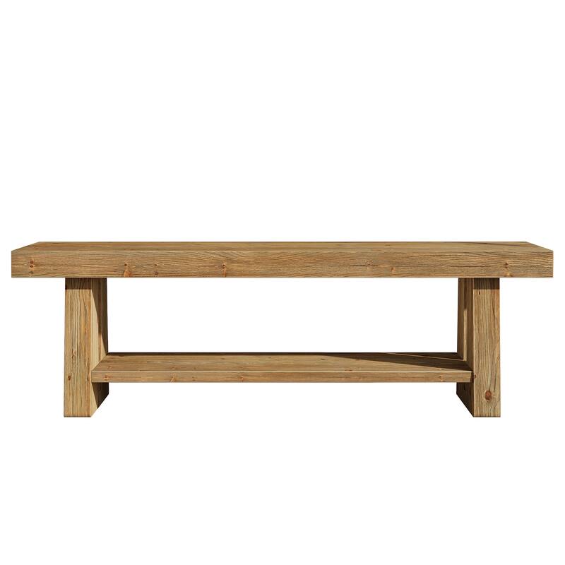2-Tier Solid Wood Entryway Bench with Shelves, Dining Bed End Accent Seat for Dining Room Living Room Hallway Bedroom