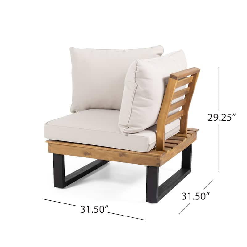 4 Piece Outdoor Patio Sofa Set Acacia Wood Sectional Sofa with Built In Side Tables and Water Resistant Cushions
