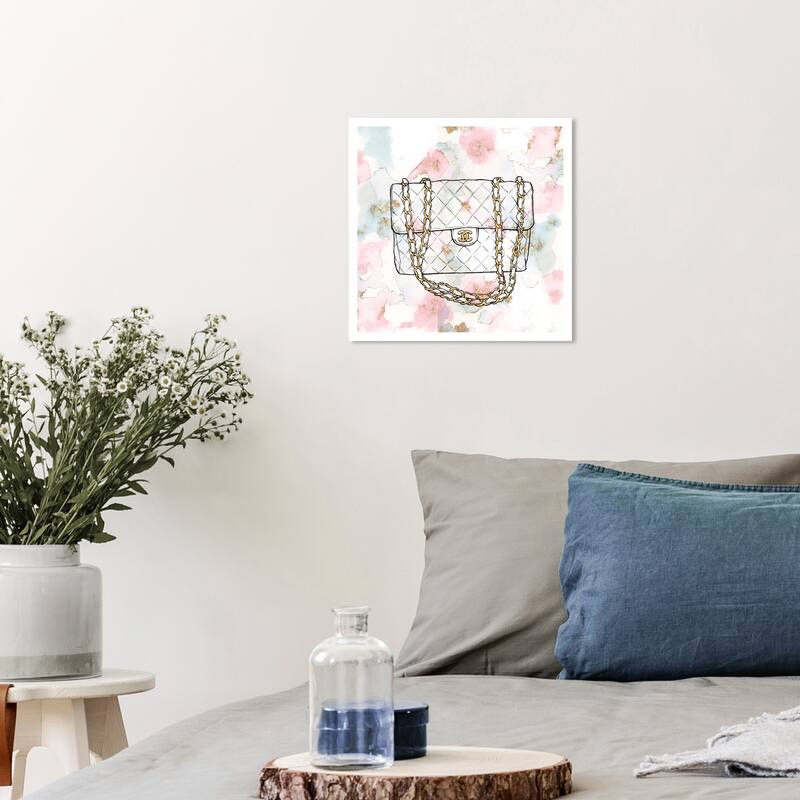 Wynwood Studio Prints Fashion and Glam Everything but my watercolor bag White and Metallic Gold Glam Wall Art Canvas Print - 12 x 12