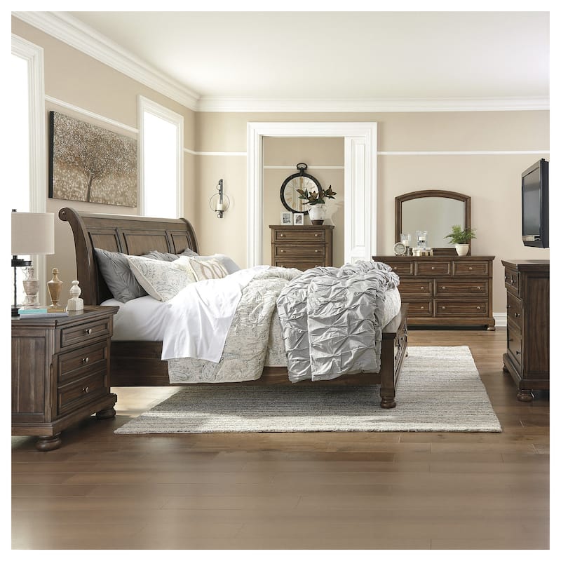 Flynnter Medium Brown Sleigh Storage Bed.