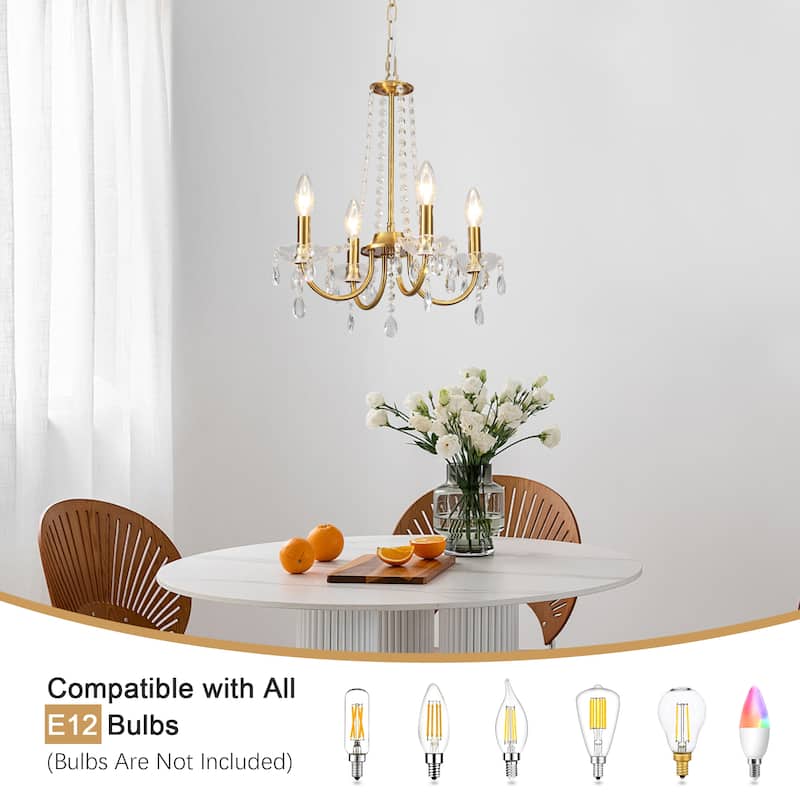 Mini Modern 4-Light Candle Style Crystal Chandelier - 15.74'' W x 17.71'' H - N/A