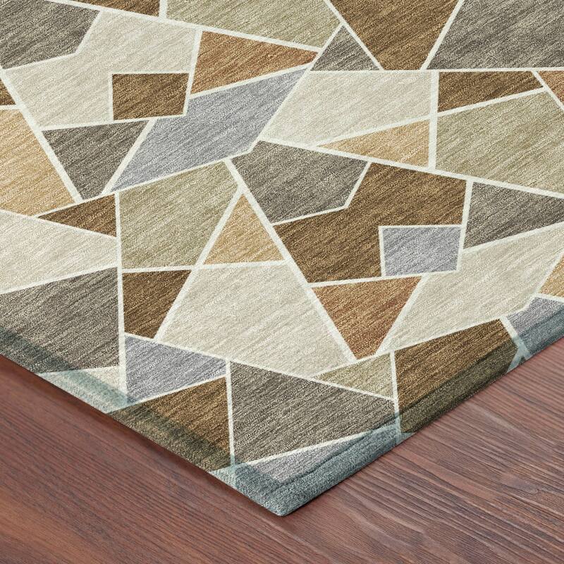 Machine Washable Indoor/ Outdoor Modern Mosaic Chantille Rug