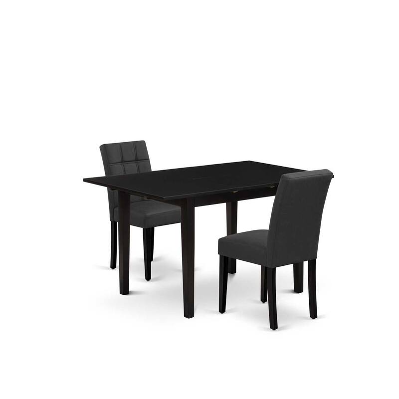 3-Piece Black Finish Rectangular Solid Wood Top Dining Table Set