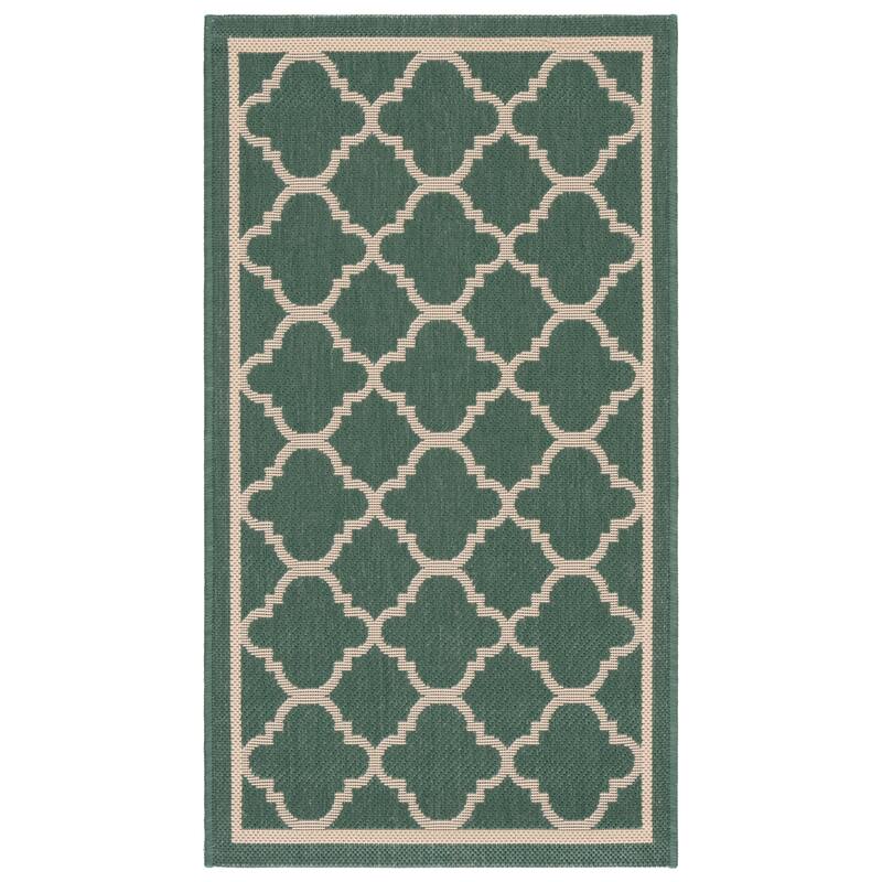 SAFAVIEH Courtyard Kristelle Indoor/ Outdoor Waterproof Patio Backyard Rug - 2' x 3'7" - Dark Green/Beige