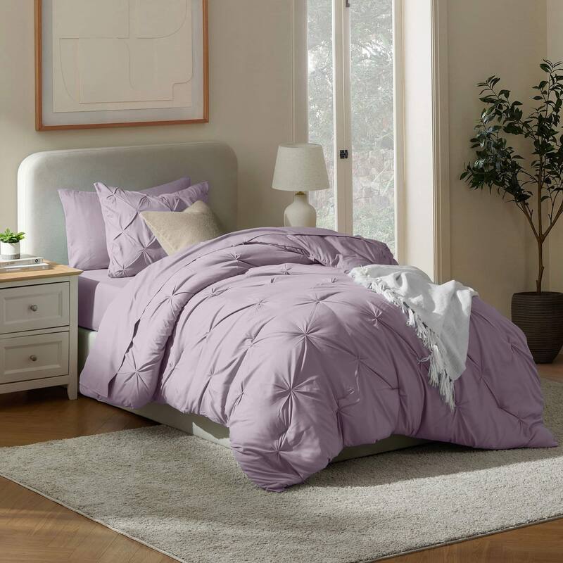 Nestl Pinch Pleate Comforter Set Bed in a Bag with Cooling Pillow - California King - Grey/California King