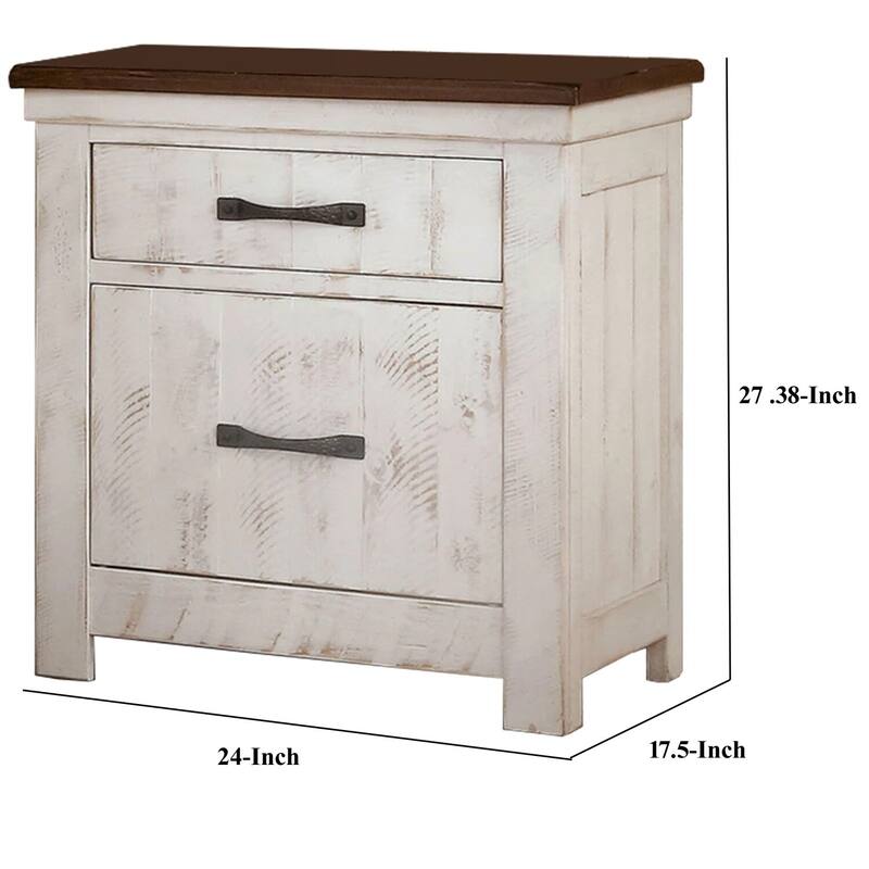 White/Brown 2 Drawer 20.5 in. W Nightstand with Sturdy Hardware and Ample Storage