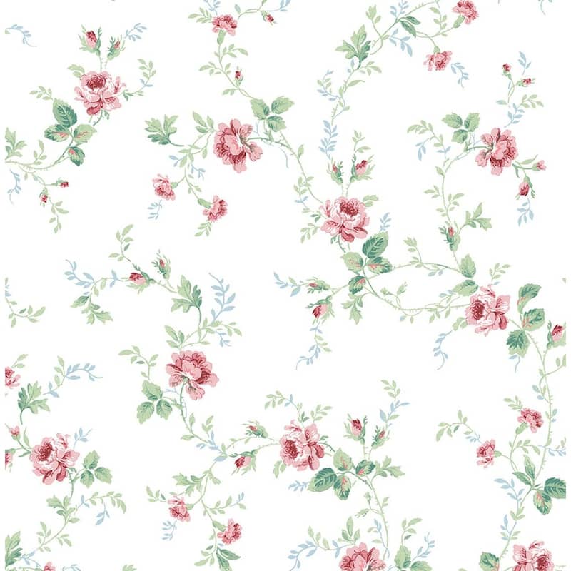 Seabrook Designs Meadow Floral Trail Prepasted Wallpaper - 20.5 in. W x 33 ft. L - Blush & Spearmint