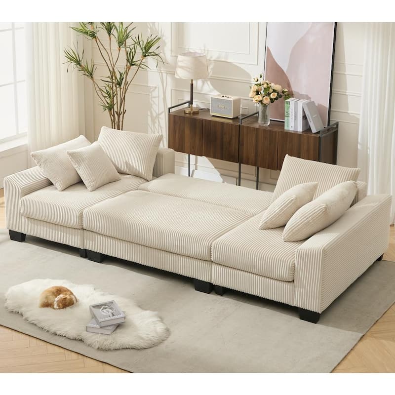 114" Modern 2-in-1 Convertible Sleeper Sofa with Chaise Lounge & Pillows