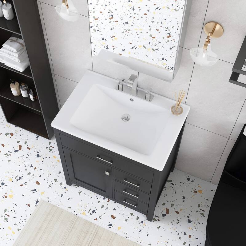 30 in. W x 18 in. D x 34 in. H Single Sink Freestanding Bath Vanity with White Ceramic Top
