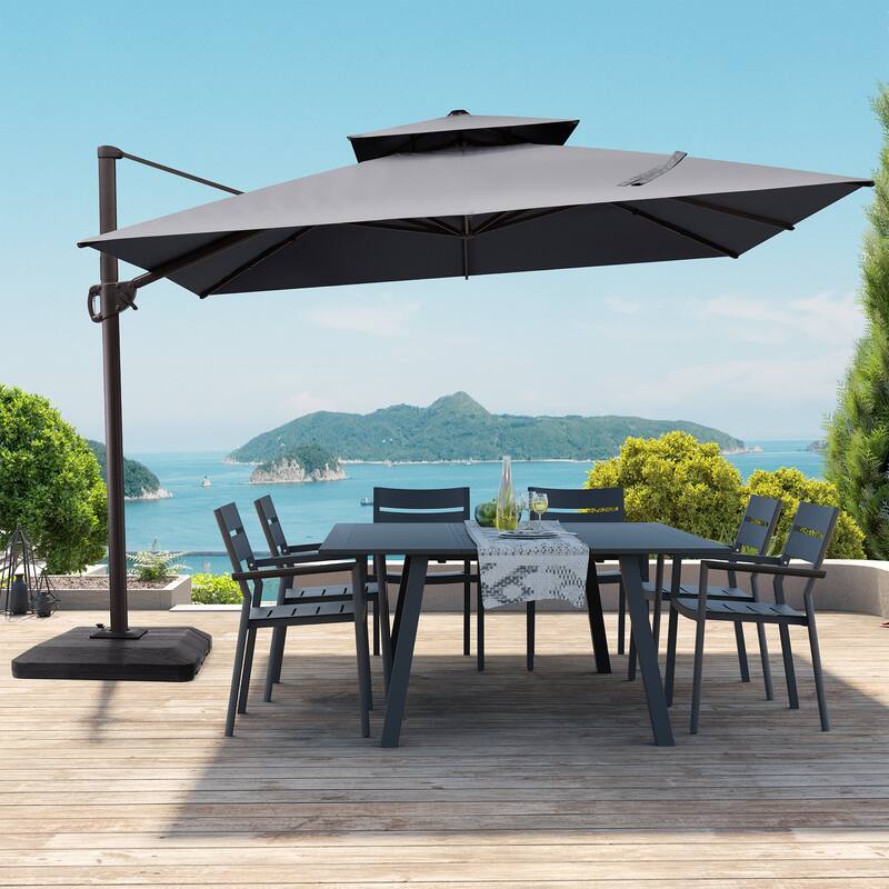 11 ft Square Outdoor Umbrella Cantilever-Offset Umbrella with Weights Base