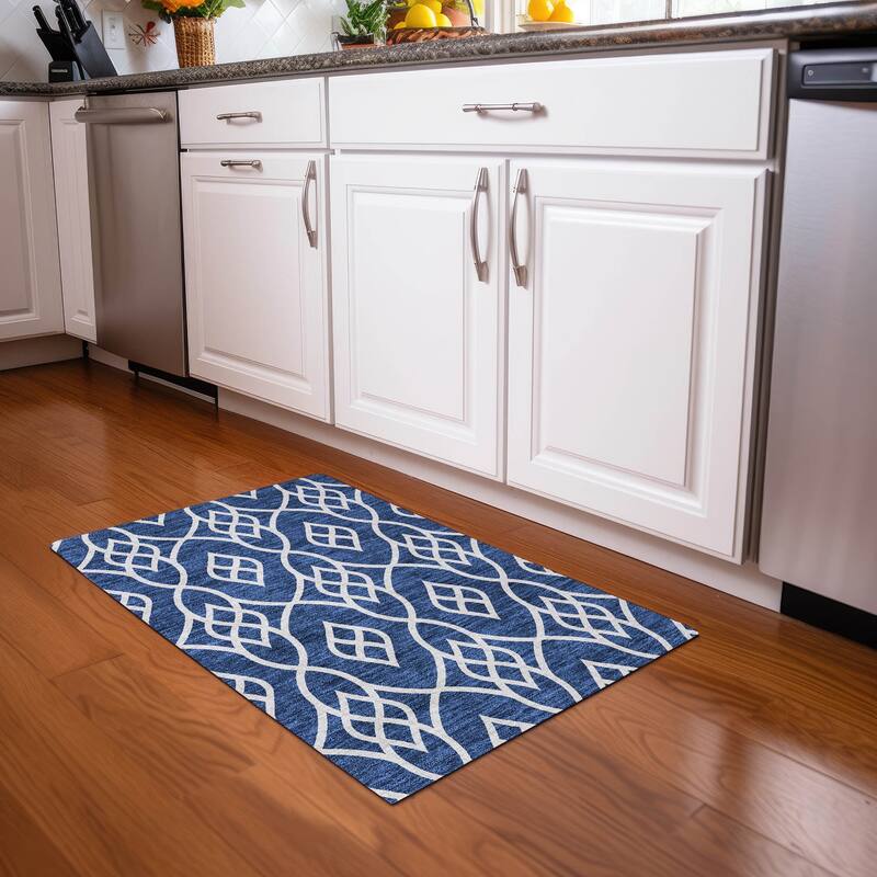 Premium Washable Super Soft Transitional Scroll Mayfield Rug - Navy - 1'8" x 2'6"