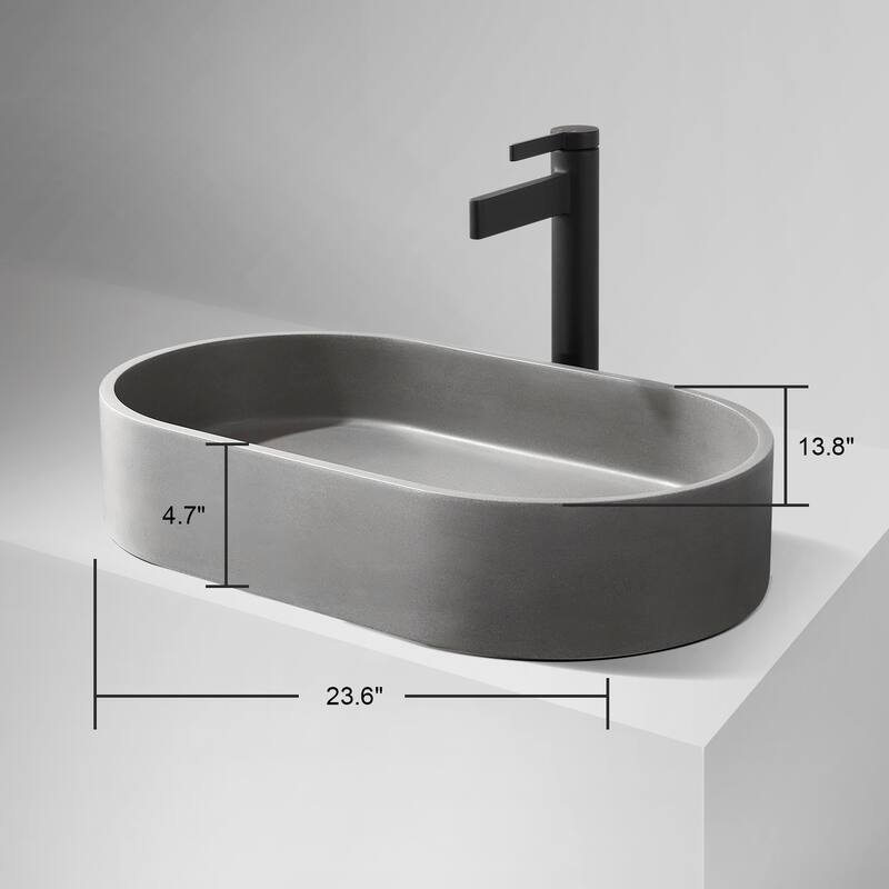 Vinnova Eibar Grey Concrete Oval Vessel Bathroom Sink - 23.6"L×13.8"W×4.7"H