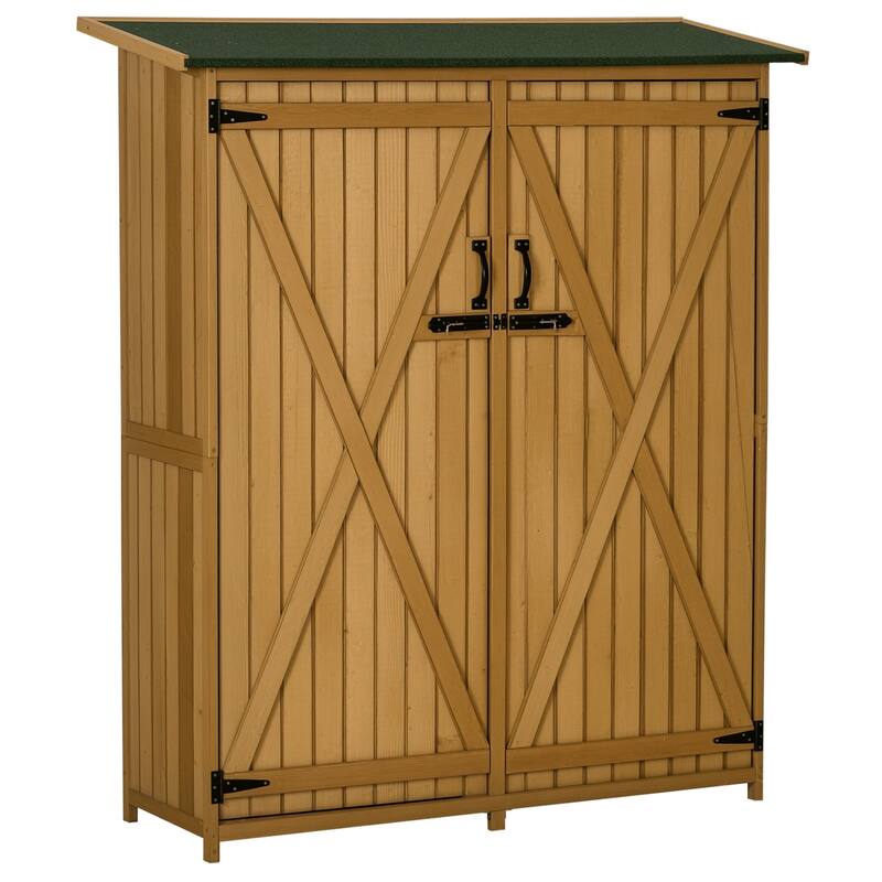 Outdoor Storage Cabinet Wooden Shed with Waterproof Asphalt Rood, Lockable Doors