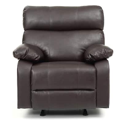 Faux Leather Upholstered Reclining Chair with Padded Arms - 39" - Dark Brown