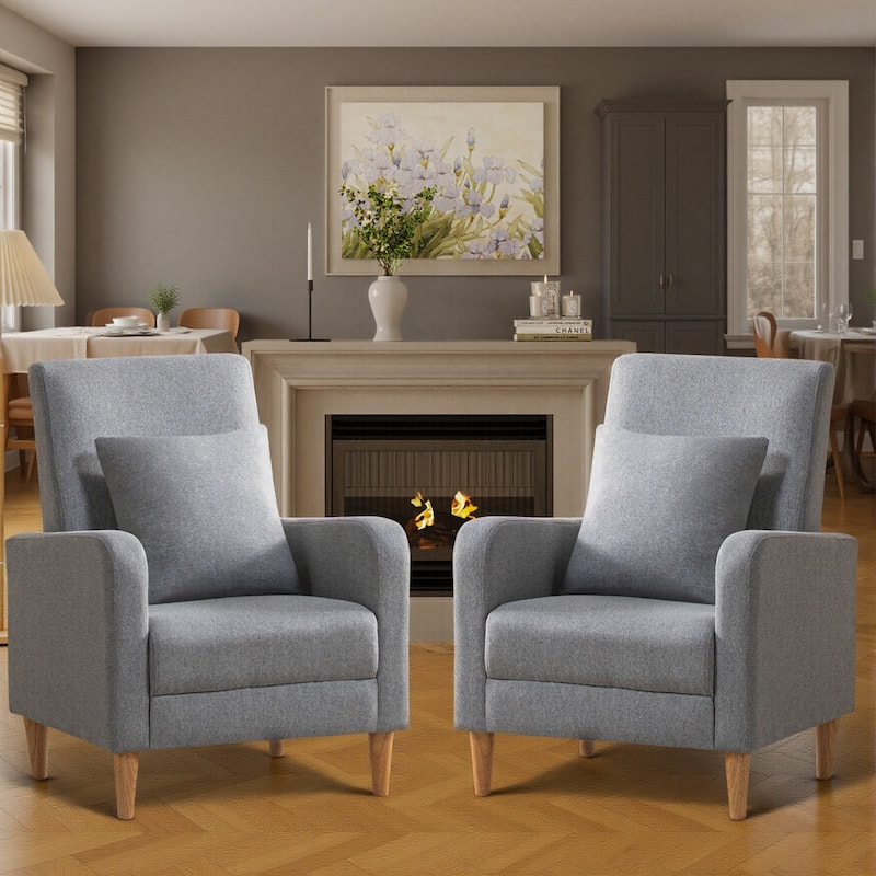 Fabric/Leather Modern Accent Chairs with Lounge Seat - set of 1 - Light Grey-F