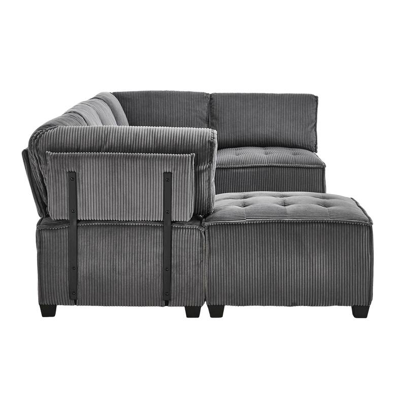 121.26" Corduroy Modular Sectional Sofa 6- Seat U Shaped Couch with Reversible Chaise and Ottoman