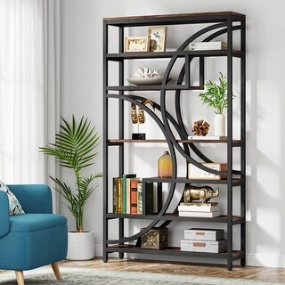 7-Tier Bookshelf 70 inch Staggered Bookcase, Brown - Bed Bath & Beyond ...