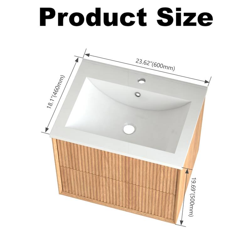 GDF Studio - Tavin European 24" Floating Wall-Mounted Bathroom Vanity with Resin Integrated Basin & 2 Storage Drawers