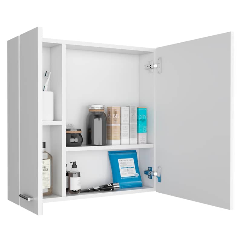 23.6" White Double Door Medicine Cabinet with 4 Interior Shelves, Ample Mirror for Bathroom or Vanity Storage
