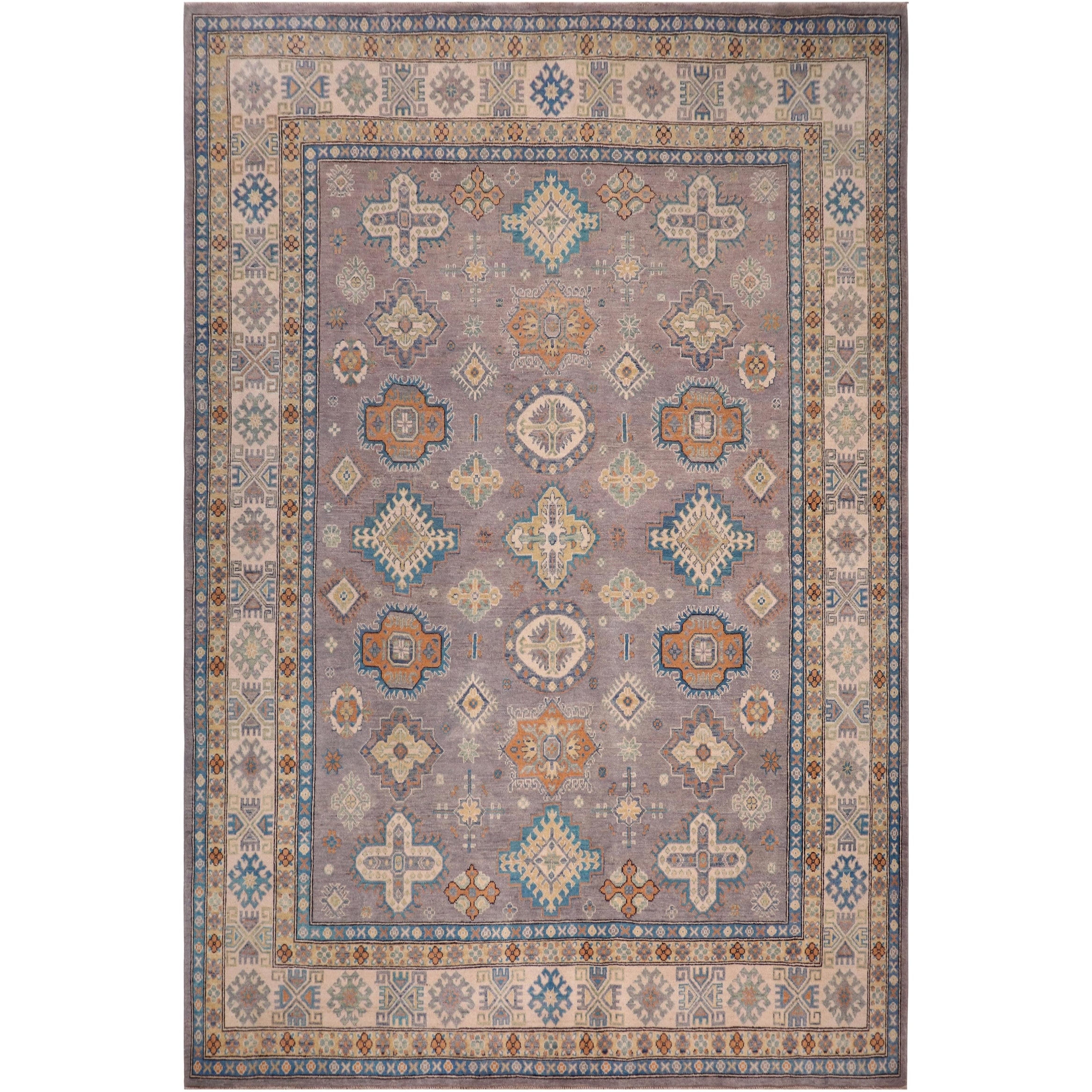 Rustic Kazak Adriel Gray/Natural Wool Rug - 8'3'' x 10'1''