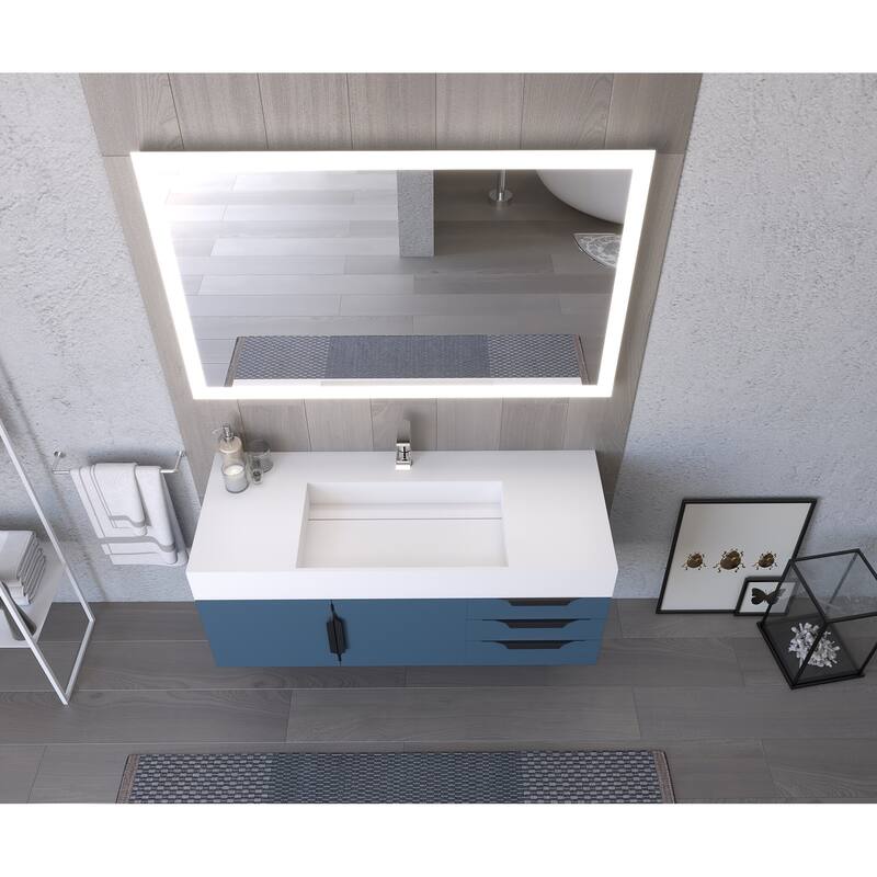 Amazon 48" Wall Mounted Bathroom Vanity Set with White Solid Surface Top