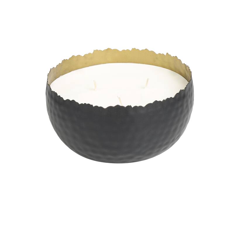 Metal Scented Hammered 30 oz 3 Wick Decorative Candle with White Wax - Gold, Silver, Black - Roche River Decor