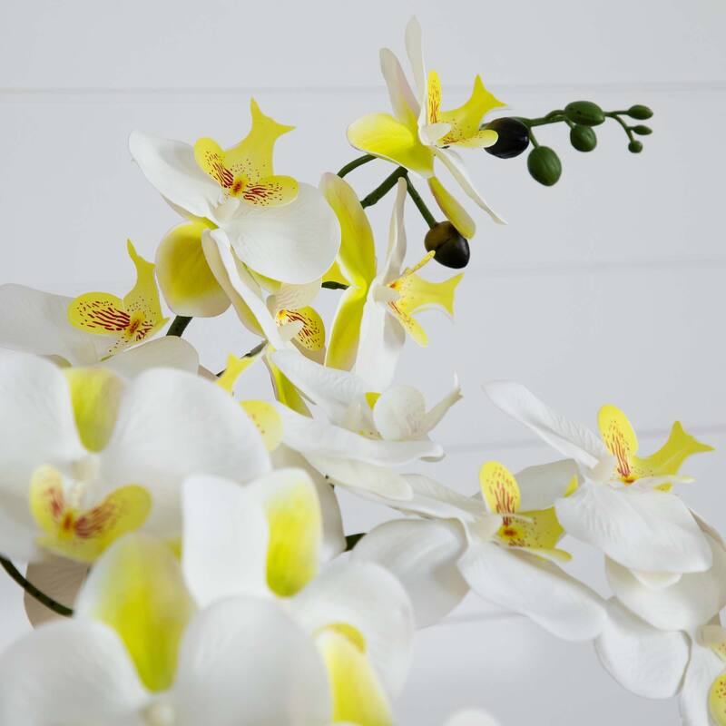 Phalaenopsis Orchid Artificial Floral Arrangement with Ceramic Planter - 23" - White