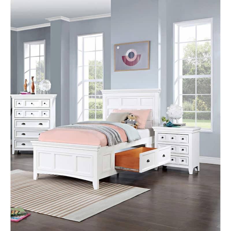 Transitional Style White Color Solid wood 1pc Nightstand Only Bedroom Furniture Bedside Table Round Knobs 3-Drawers Nightstand