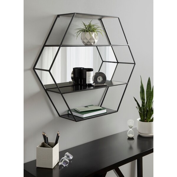 鏡 Kate and Laurel Lintz Hexagon Shelves Kate and Laurel Lintz Hexagon Wall Mirror Shelves - Bed Bath