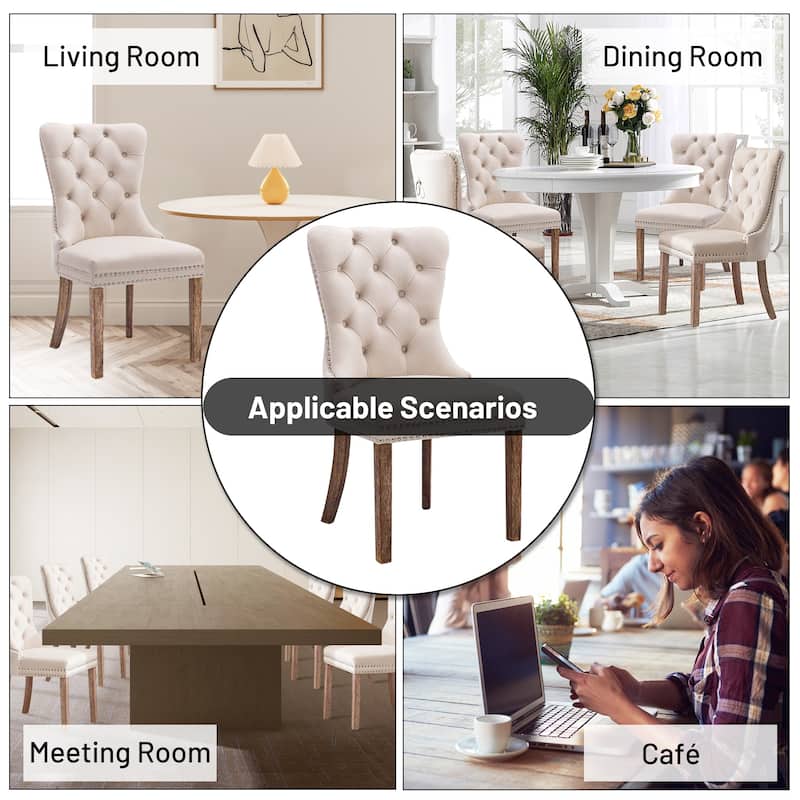 Set of 6 Velvet Upholstered Dining Chairs with Padded Seat and Solid Wood Legs – Modern Armless Kitchen Side Chairs - N/A