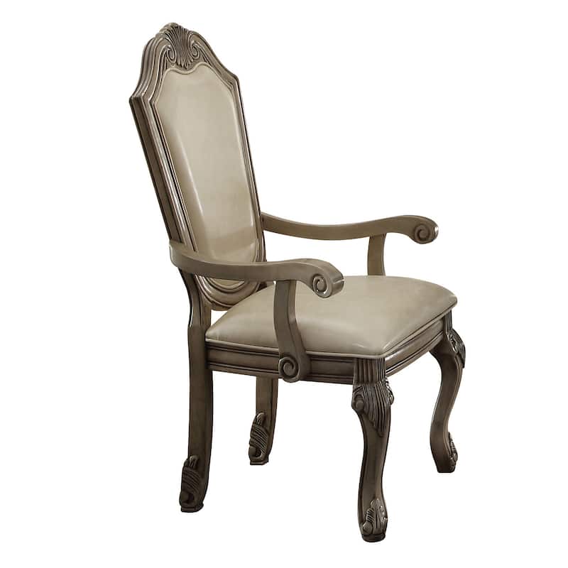 Antique White Solid Back Arm Chairs (Set of 2)