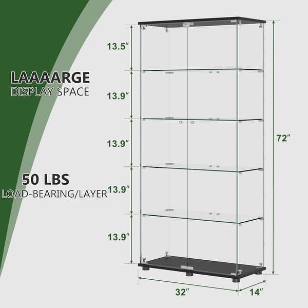 72 Inch Glass Display Case, 5 Shelf Floor Standing Cabinet with Lock ...