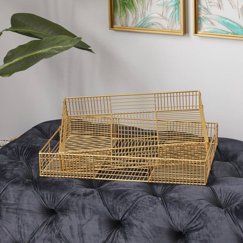 Metal Wire Tray - Set of 2 Gold - CosmoLiving by Cosmopolitan