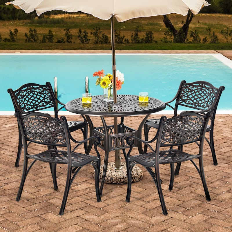 Costway 36'' Patio Round Dining Bistro Table Cast W/2'' Umbrella Hole - See Details