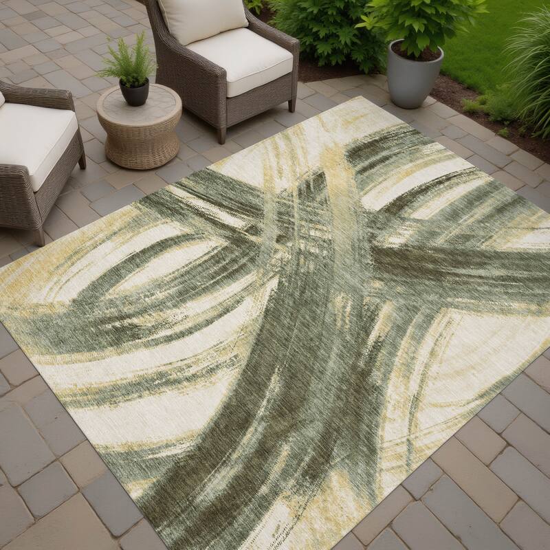 Machine Washable Indoor/ Outdoor Abstract Brushstroke Chantille Rug