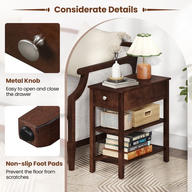MDF Side End Table with Rubber Wood Legs and Drawer Storage - 23.5" x 12" x 24.5"