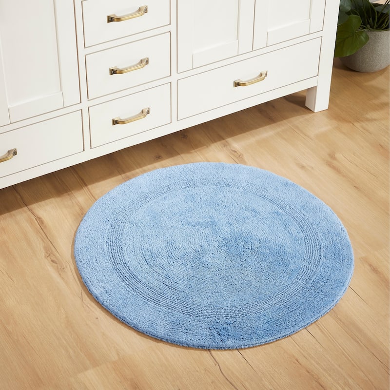 Better Trends Bath Rugs 100% Cotton Reversible Highly Water Absorbent Bathroom Rug for Shower, Sink, Bath Mats - Lux Collection - 30" Round - Dark Blue