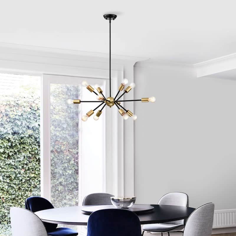 Lorena Sputnik Black Base Brushed Brass Finish Industrial Chandelier