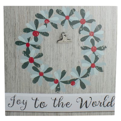 10" Christmas Wreath and Joy to the World Canvas Wall Art with Photo Clip