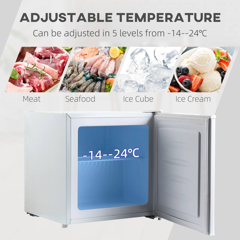 HOMCOM Mini Freezer Countertop, 1.1 Cu.Ft Compact Upright Freezer with Removable Shelves, Reversible Door for Home