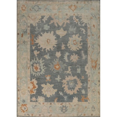 Vegetable Dye Blue Gray Oushak Turkish Area Rug Handmade Wool Carpet - 8'4"x 10'8"