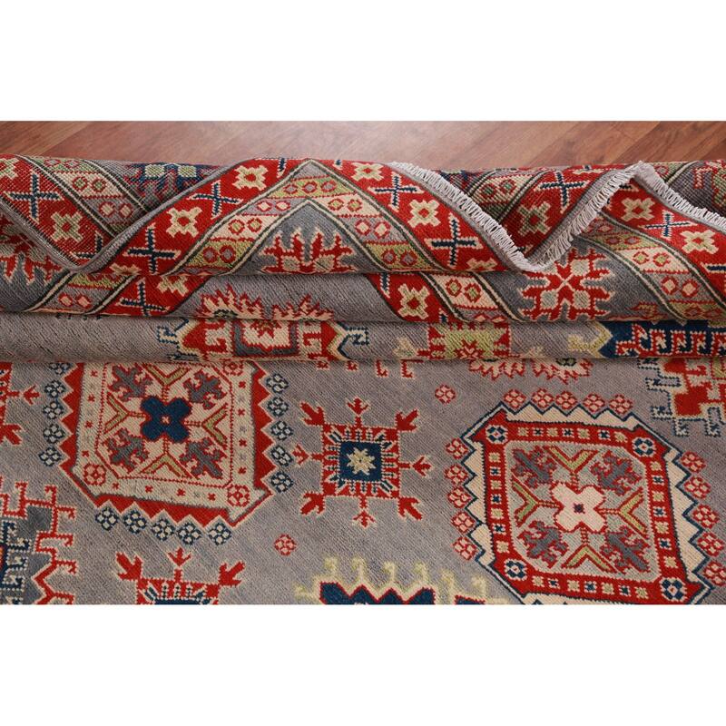 Hand Knotted Oriental 100% Wool Carpet Traditional All-Over Greys & Charcoal Kazak Area Rug - 9' 6'' X 8' 3''