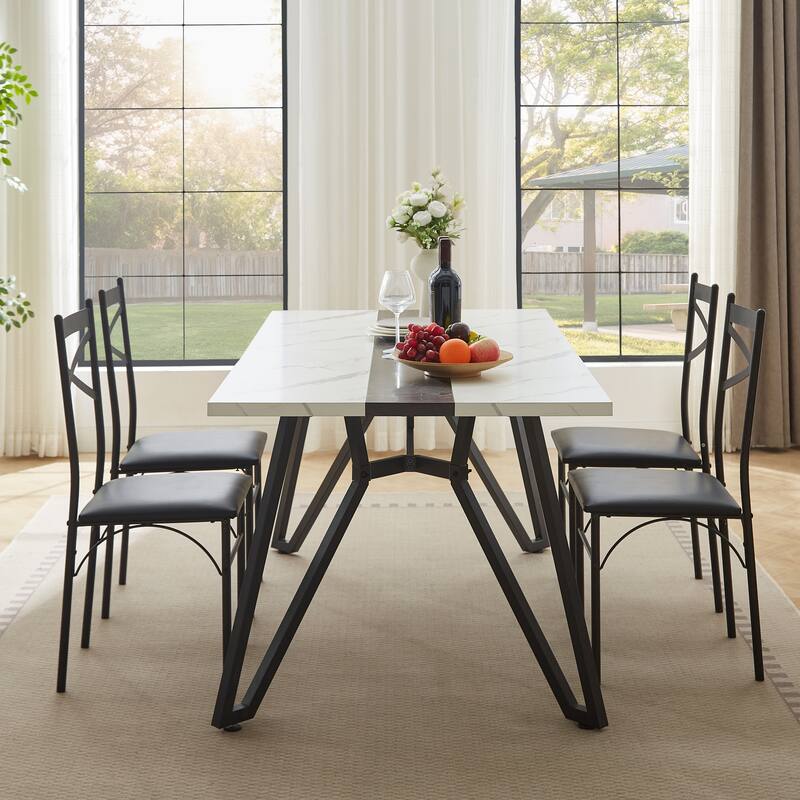 70.9" Large Dining Table for 6-8, Modern Farmhouse Kitchen Table with Spacious Tabletop & V-Shaped Steel Base, Adjustable Legs