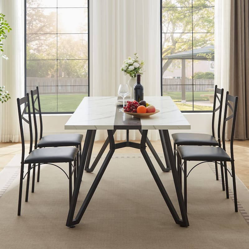 Elegant 70.9" Rectangular Dining Table – Premium Marble-Grain Waterproof Surface, 8-Seater Design with Adjustable Height Legs‌.
