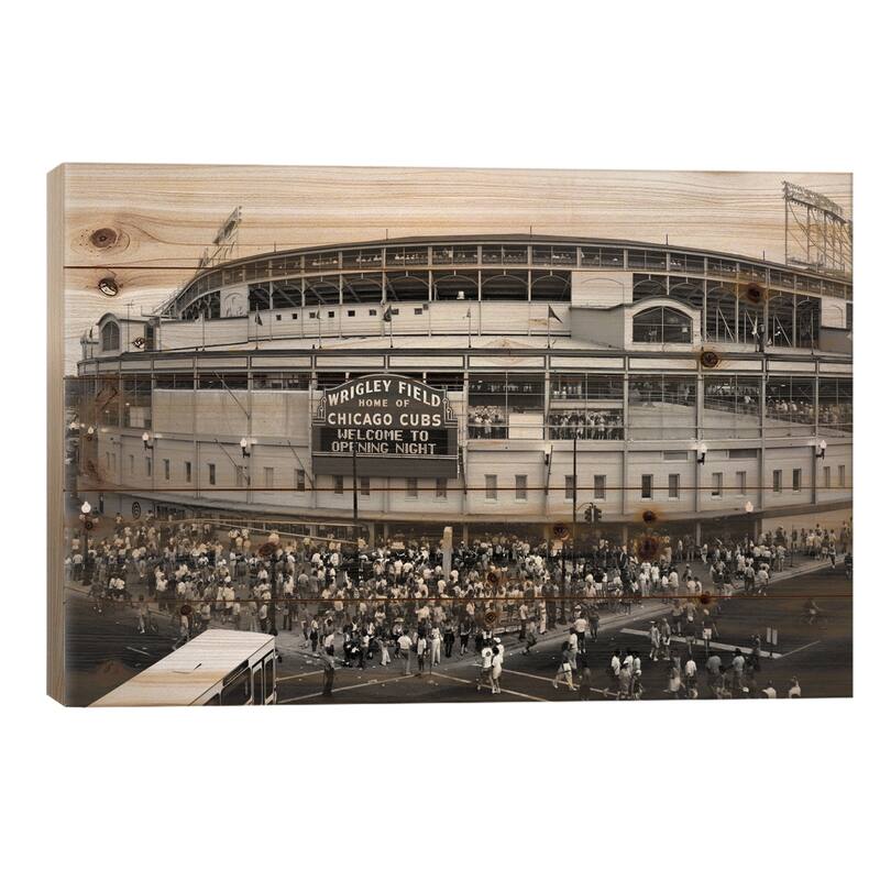 Wrigley Field In B&W (From 8/8/88 - The First Night Game That Never Happened) USA Print On Wood by Panoramic Images - 18x26x1.5