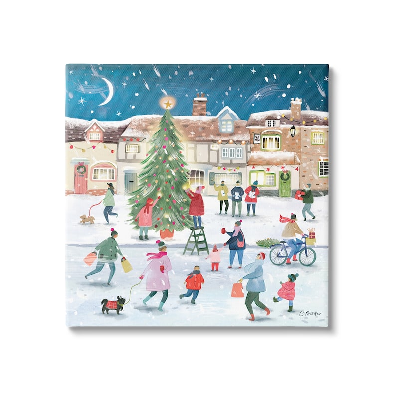 Stupell Christmas Tree Town Scene Canvas Wall Art by Clair Rossiter - 36 x 36