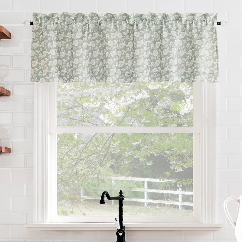 No. 918 Mistral Floral Semi-Sheer Rod Pocket 1-Piece Kitchen Curtain Valance - 54" x 14" - Sage Green