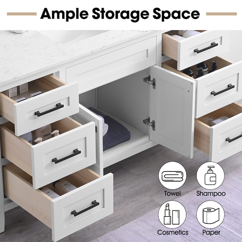 Nephelily 60 inch Bathoom Vanity With Quartz Top Single Sink, Easy-to-Install