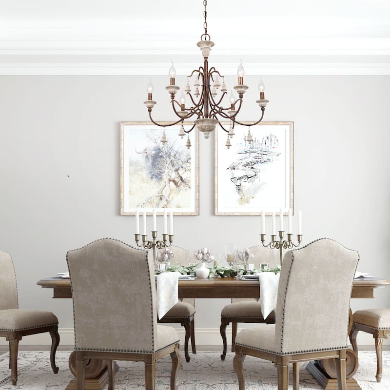 Farmhouse 6-Light Wood Chandelier French Country Candle Ceiling Light for Dining Room - D 26.5" x H 22.5"